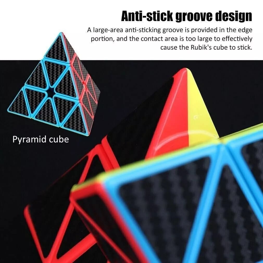 Pyramid Cube Puzzle 3x3 Carbon Fiber Triangle Pyaminx, Magic Rubix Fidget