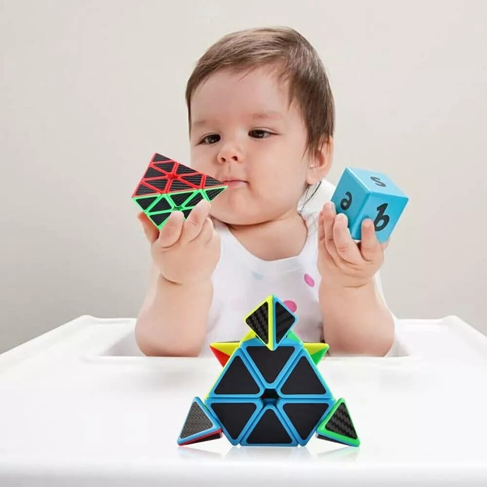 Pyramid Cube Puzzle 3x3 Carbon Fiber Triangle Pyaminx, Magic Rubix Fidget