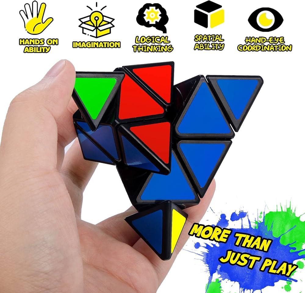 Pyramid Cube Puzzle 3x3 Carbon Fiber Triangle Pyaminx, Magic Rubix Fidget