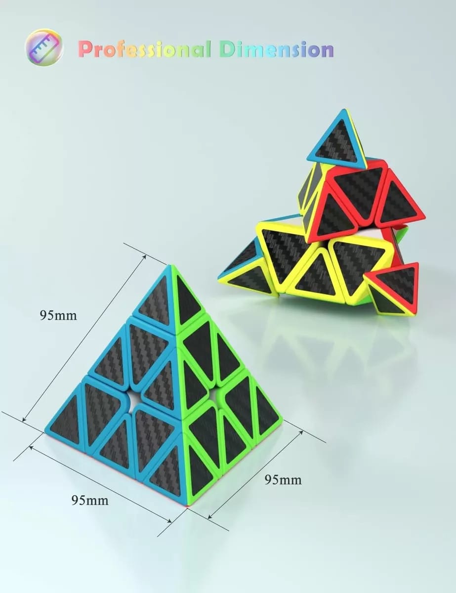 Pyramid Cube Puzzle 3x3 Carbon Fiber Triangle Pyaminx, Magic Rubix Fidget